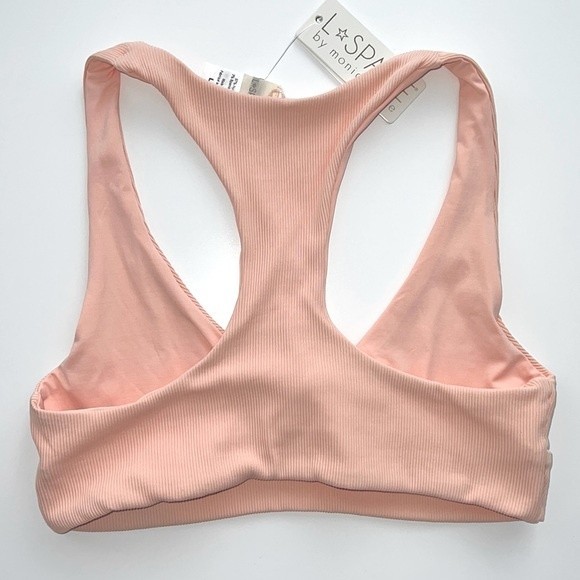 NWT L*Space Tara Ribbed Cut Out Knotted Front Bikini Top Pastel Pink Large - Picture 8 of 10
